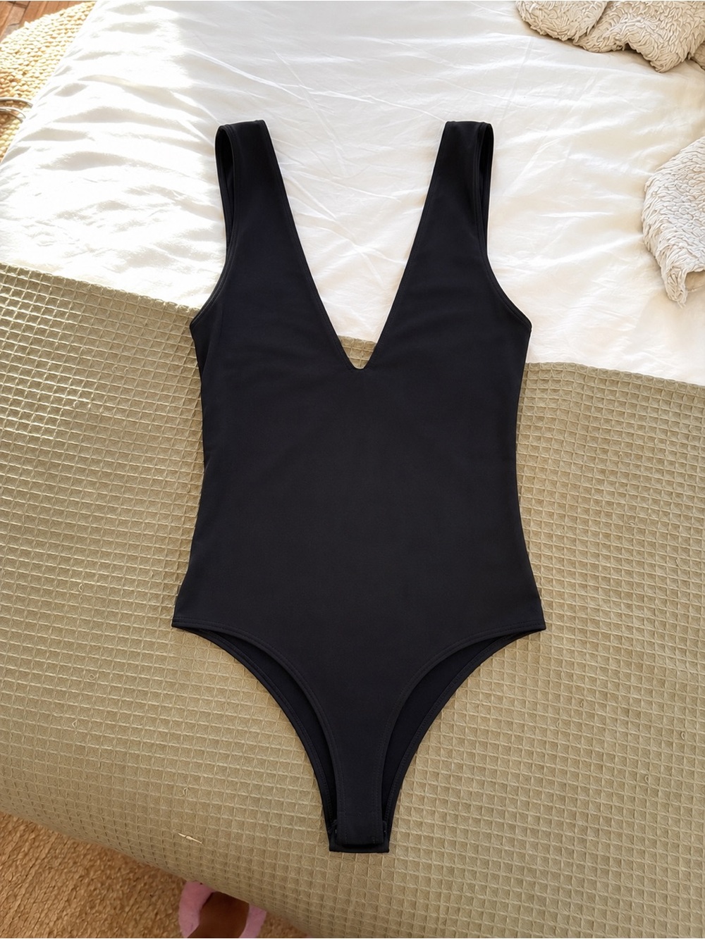 Intimately Free People Black Deep V Bodysuit Size S